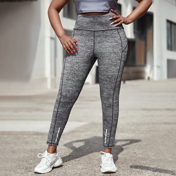 

Plus Contrast Topstitching Space Dye Sports Leggings, Grey