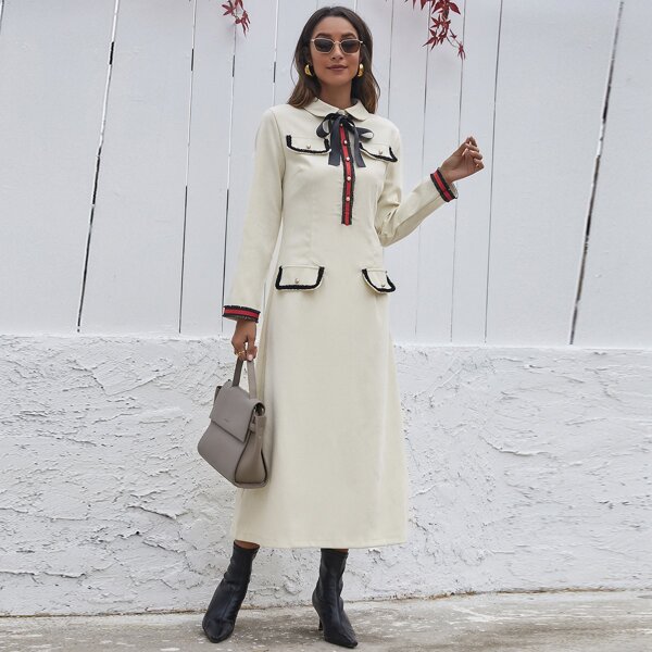 

лента Полосатый Элегантный Платья, Бежевые