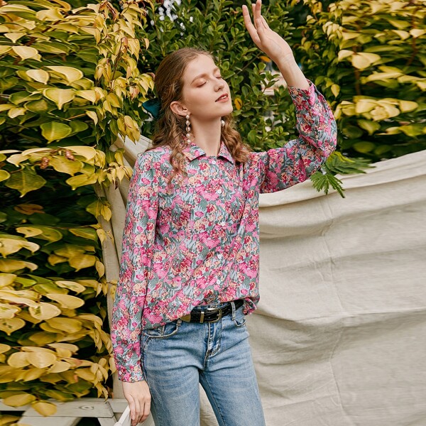 

Floral Button Up Blouse, Multicolor