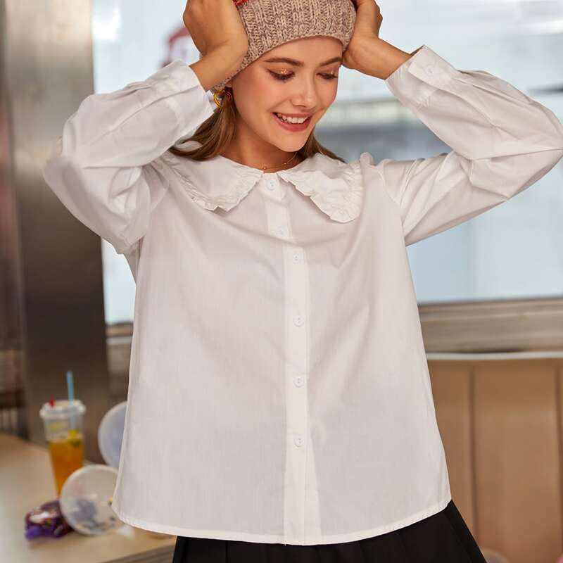 

Peter Pan Collar Solid Shirt, White