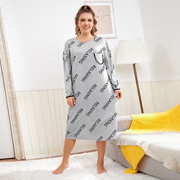 

Plus Letter Graphic Night Dress, Grey