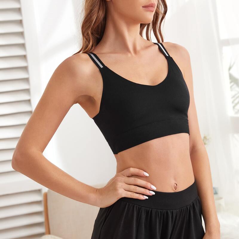 

Glitter Strap Longline Bralette, Black