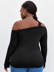 SHEIN Unity Plus One Shoulder Solid Sweater - Black - View 2