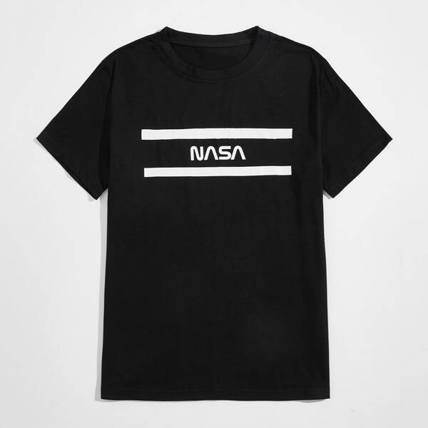 

Men Striped & Letter Graphic Tee, Black