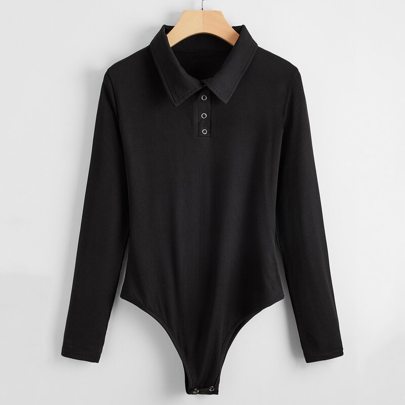 

Solid Polo Bodysuit, Black
