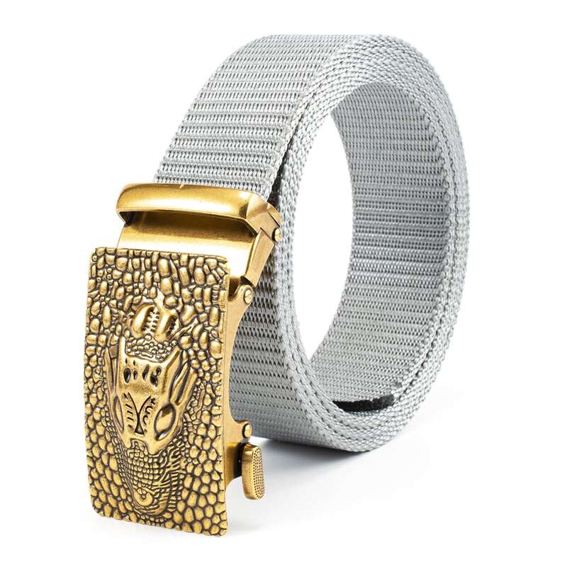

Guys Dragon Engraved Buckle Nylon Tape Belt, Grey