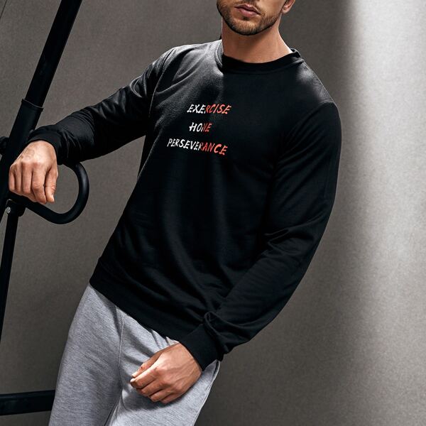 

Men Letter Graphic Sports Sweatshirt, Black