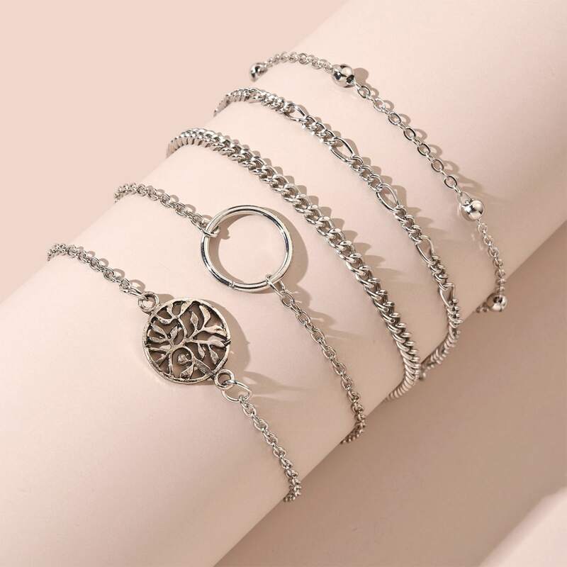 

5pcs Ring Chain Bracelet, Silver