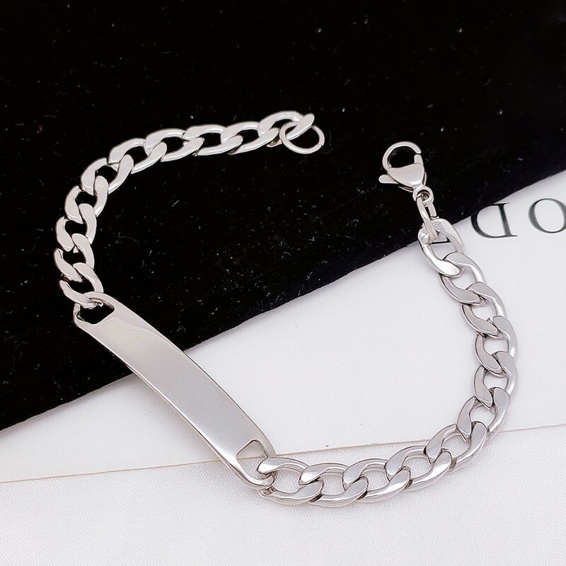 

Guys Bar Decor Chain Bracelet, Silver