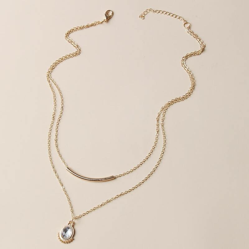 

Rhinestone Decor Layered Chain Necklace, Gold