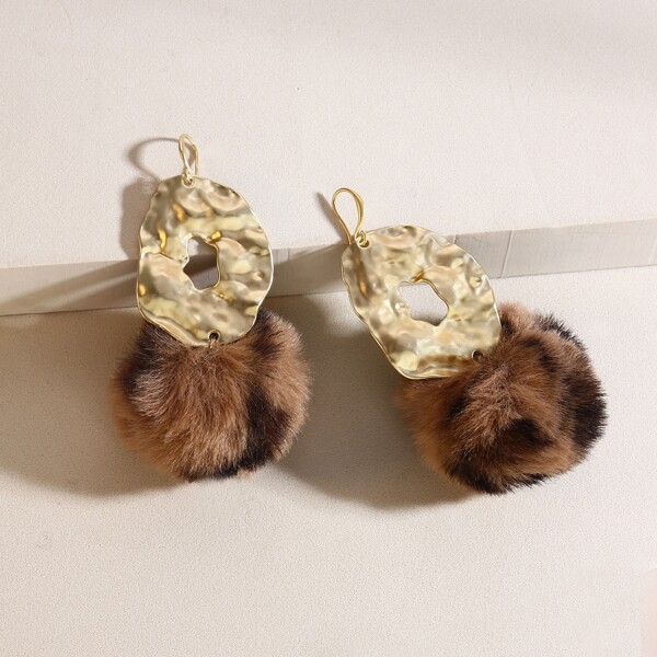 

Pom Pom Drop Earrings, Brown