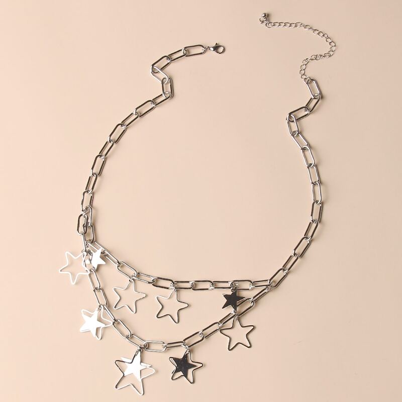 

Hollow Star Decor Layered Necklace, Silver