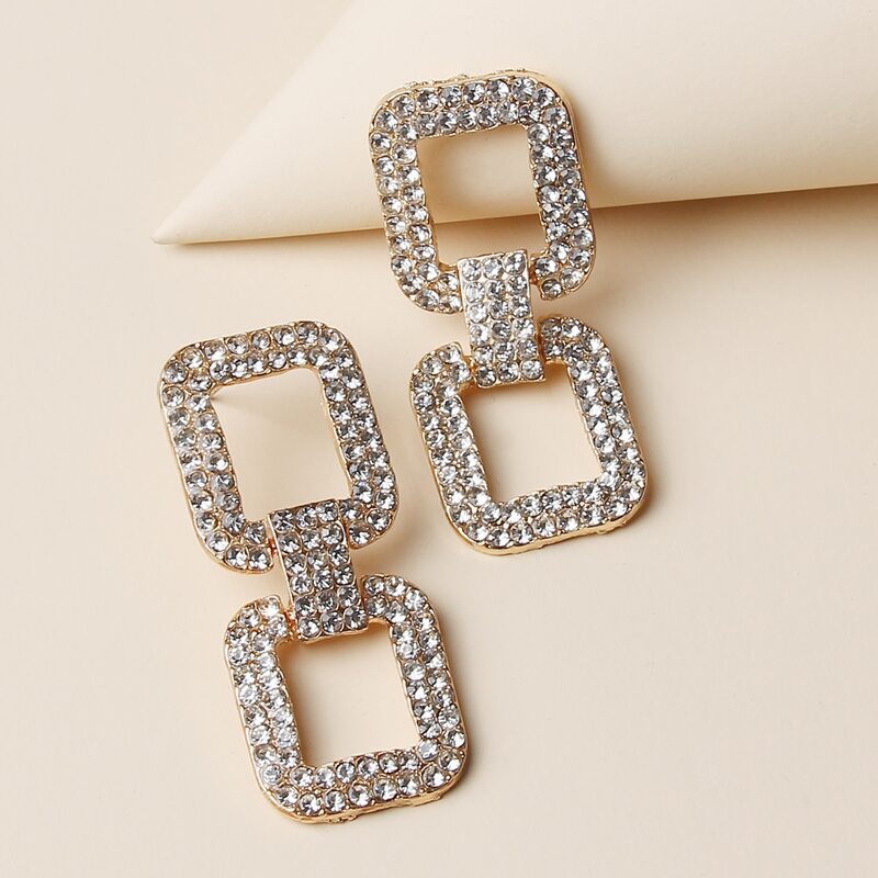 

Rhinestone Geo Drop Earrings, Silver