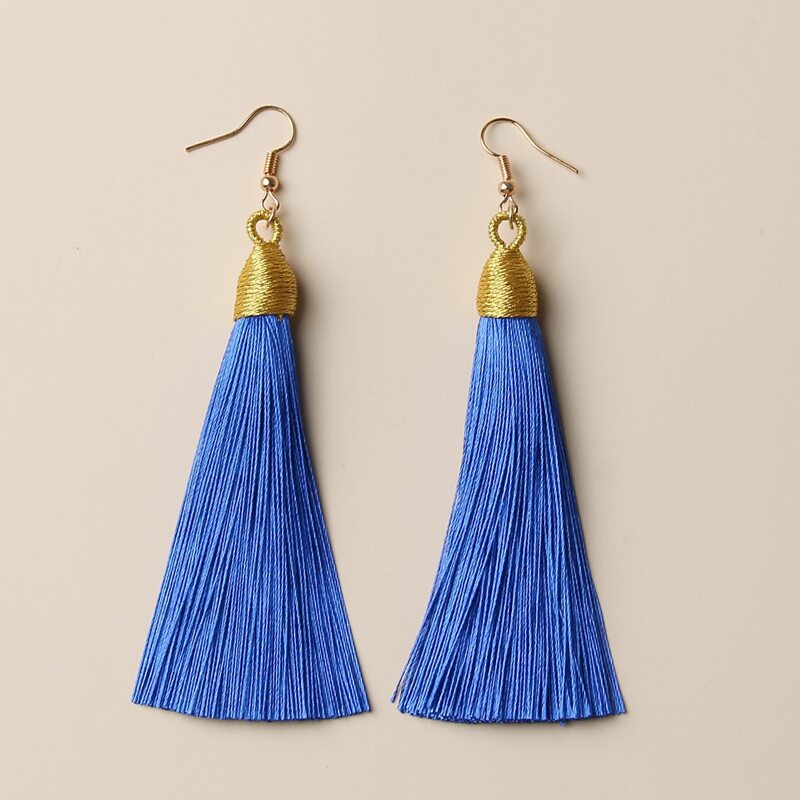 

Long Fringe Drop Earrings, Royal blue