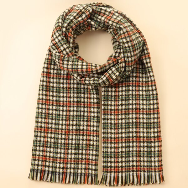 

Plaid Pattern Raw Hem Scarf, Green
