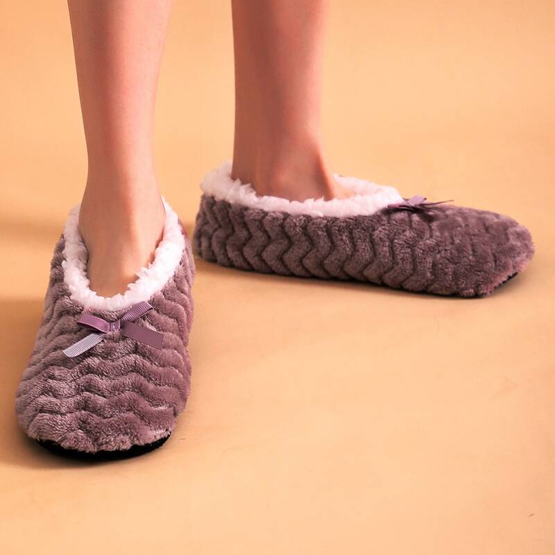 

Bow Decor Chevron Fluffy Slippers, Purple