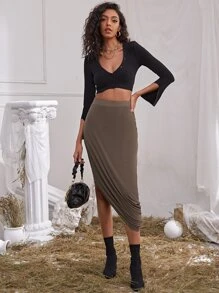 SHEIN Unity Áo nữ Nút phía trước màu trơn Giải trí - màu đen - Xem 4
