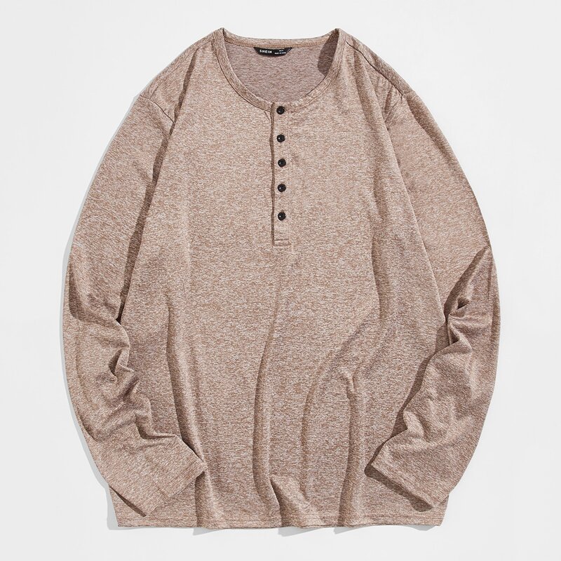 

Men Button Half Placket Marled Tee, Apricot