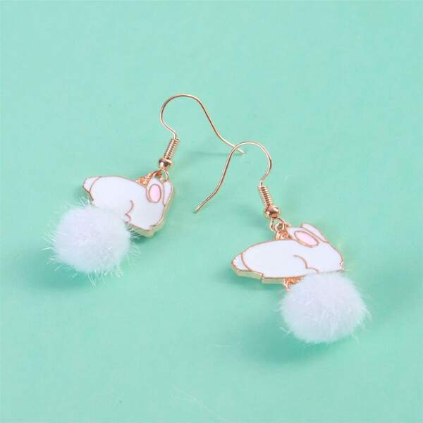 

Pom Pom Rabbit Drop Earrings, White