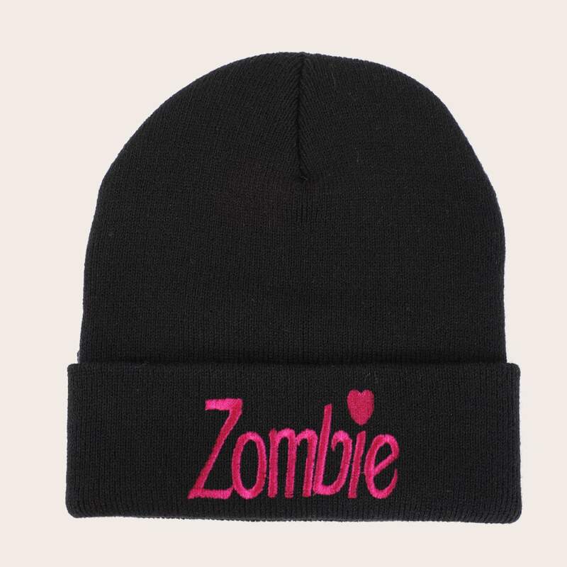 

Letter Embroidery Beanie, Black