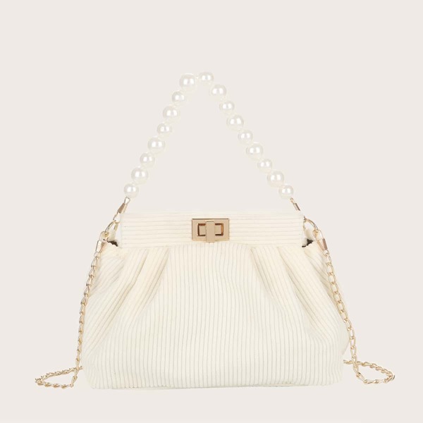 

Corduroy Ruched Bag, Beige