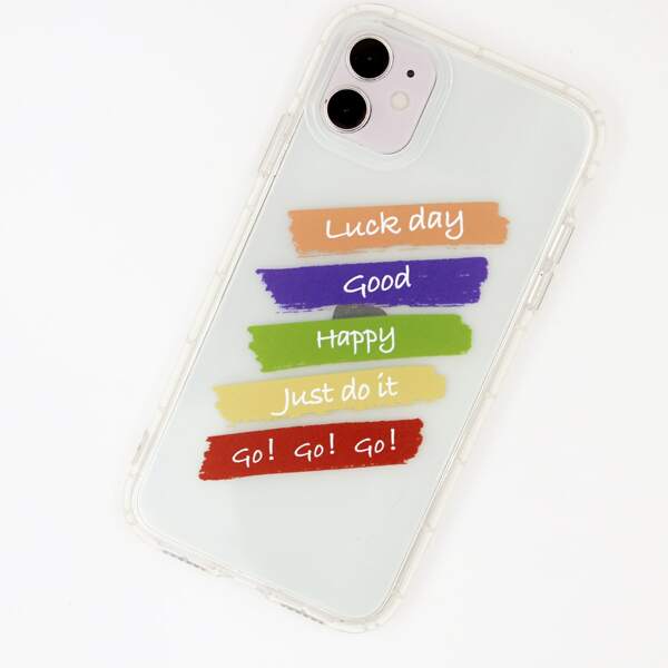 

Slogan Graphic Clear iPhone Case, Multicolor clear