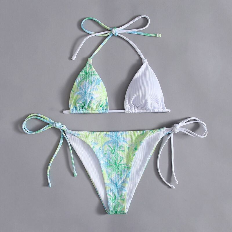 

Plants Print Tie Side Bikini Swimsuit, Multicolor