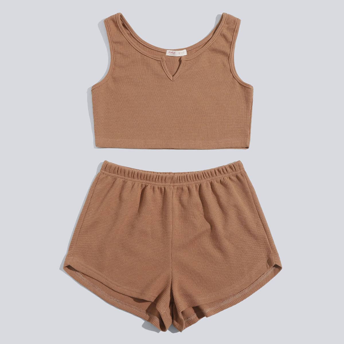 

Solid Tank & Shorts PJ Set, Brown