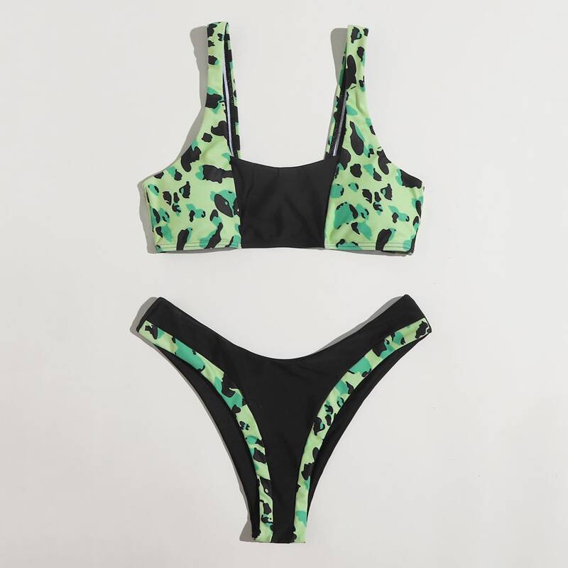 

Leopard Colorblock Bikini Swimsuit, Multicolor