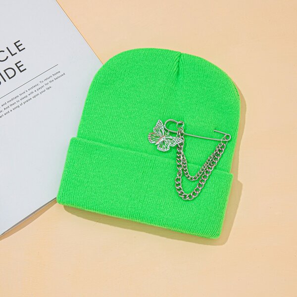 

Butterfly Decor Knit Beanie, Green