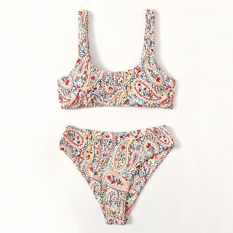 

Paisley Pattern Tank Bikini Swimsuit, Multicolor