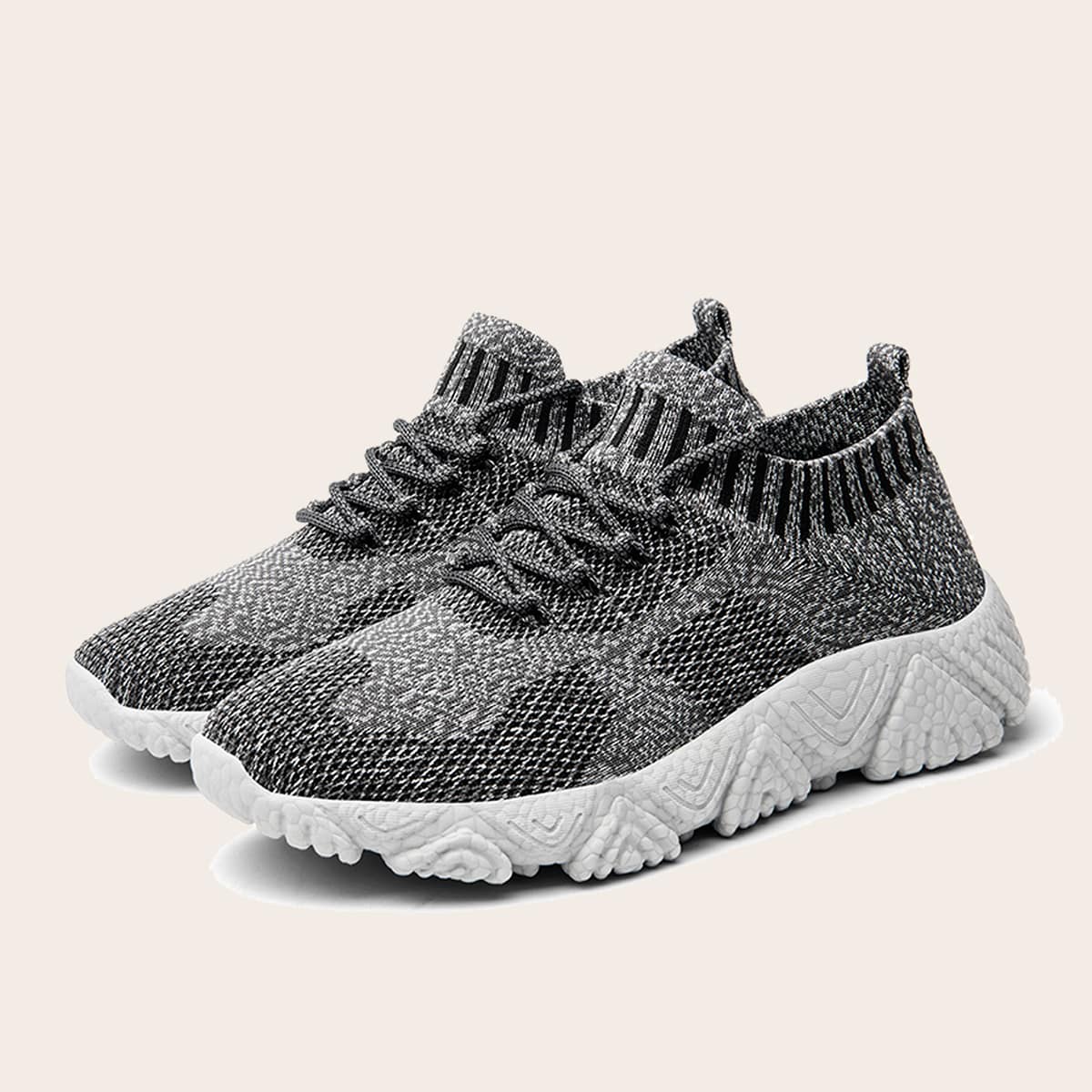 

Guys Lace-up Decor Knit Sneakers, Grey