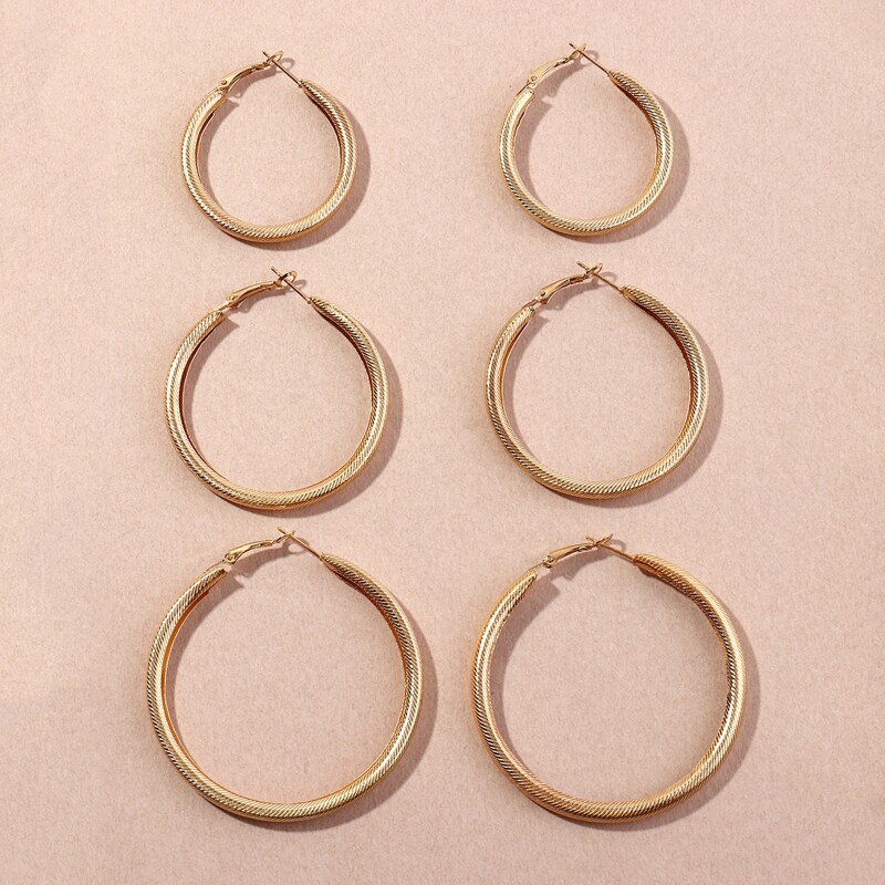 

3pairs Textured Hoop Earrings, Gold