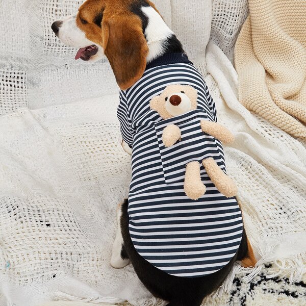 

Cartoon Decor Striped Pattern Dog Hoodie, Multicolor
