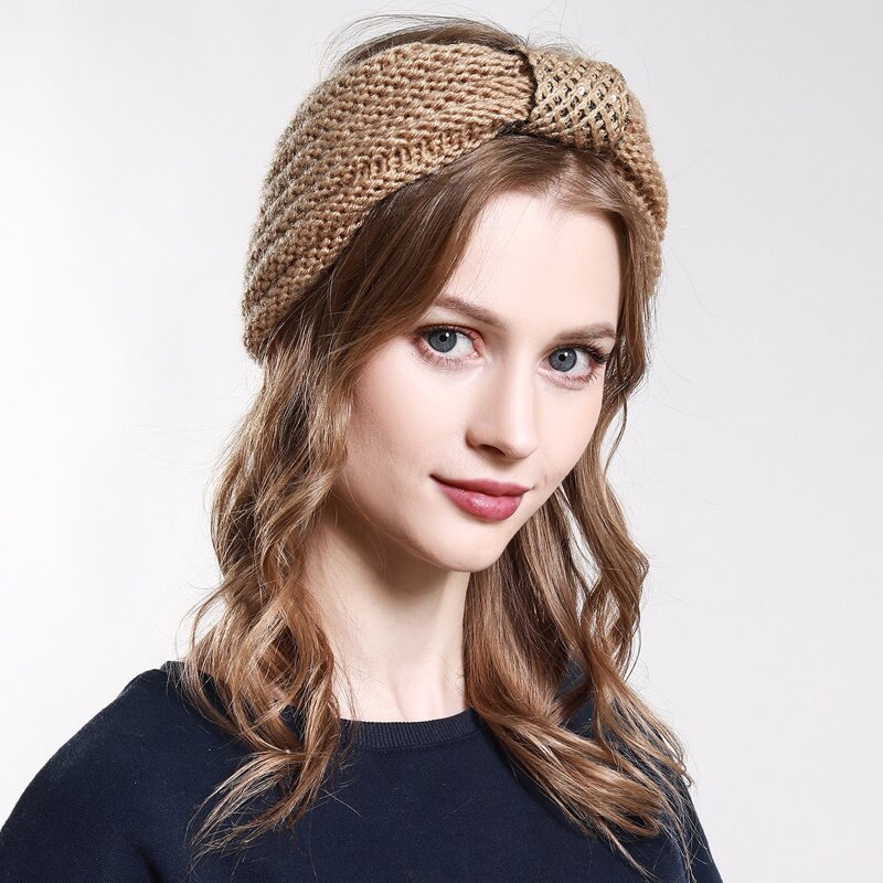 

Wide Knitted Headband, Camel