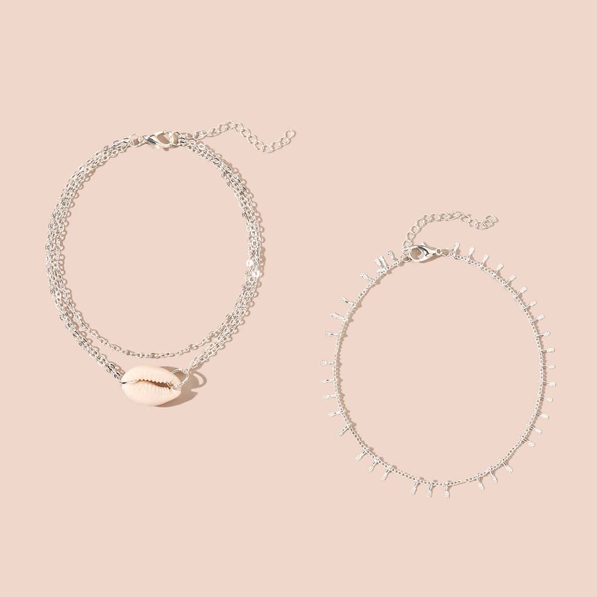 

2pcs Shell Charm Anklet, Silver