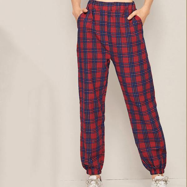 

Plaid Elastic Waist Tapered Pants, Multicolor