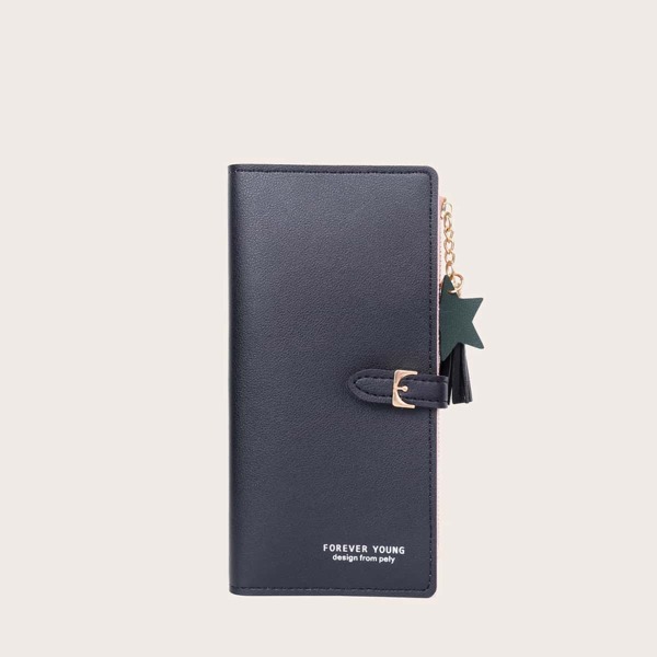 

Tassel Charm Letter Graphic Long Purse, Black