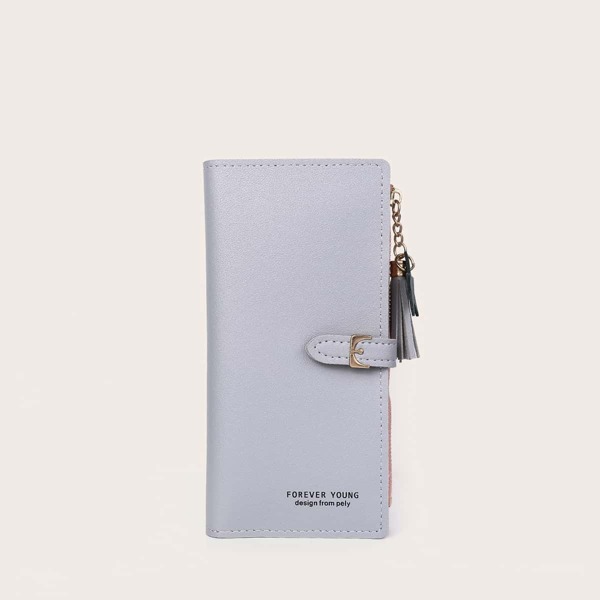 

Tassel Charm Letter Graphic Long Purse, Grey