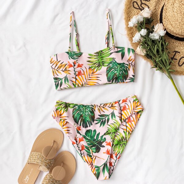 

Tropical High Waisted Bikini Swimsuit, Multicolor