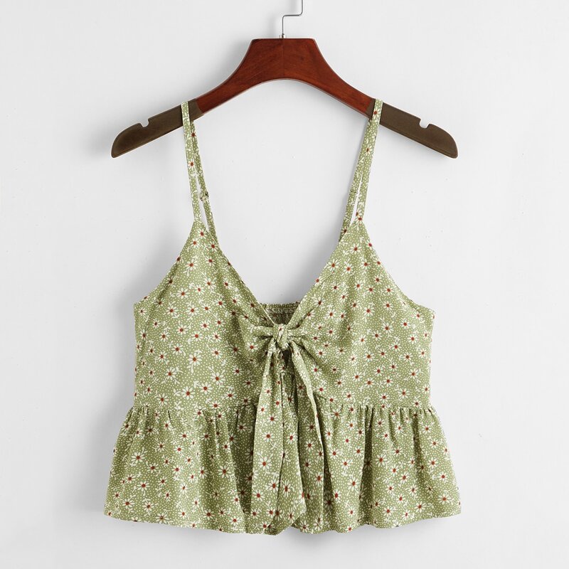 

Ditsy Flower Ruffle Hem Cami, Lime green