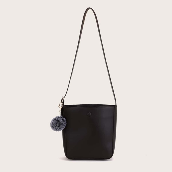 

Minimalist Bucket Bag With Bag Charm, Black