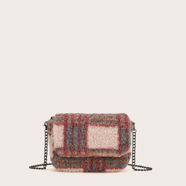 

Color Block Fluffy Chain Bag, Multicolor