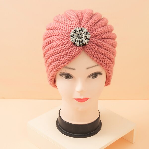 

Plain Knit Turban Hat, Watermelon pink