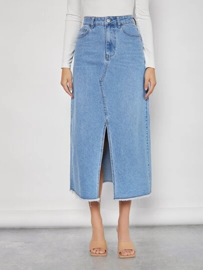 stone check denim skirt