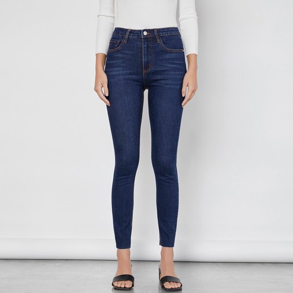 

Stone Wash High-Waisted Skinny Jeans, Dark wash