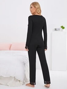 Bộ mặc nhà Sò điệp màu trơn Giải trí - màu đen - Xem 2