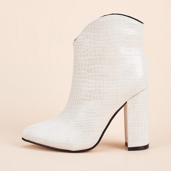 

Croc Embossed Chunky Heeled Ankle Boots, White