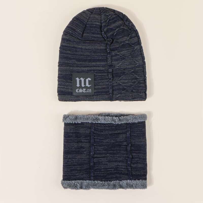 

Guys 1pc Letter Knit Beanie & 1pc Tube Scarf, Navy blue