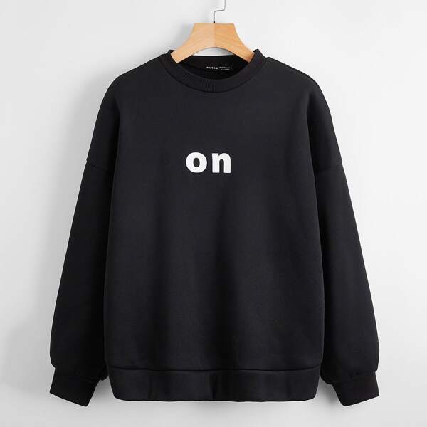 

Пуловер с текстовым принтом, Чёрный